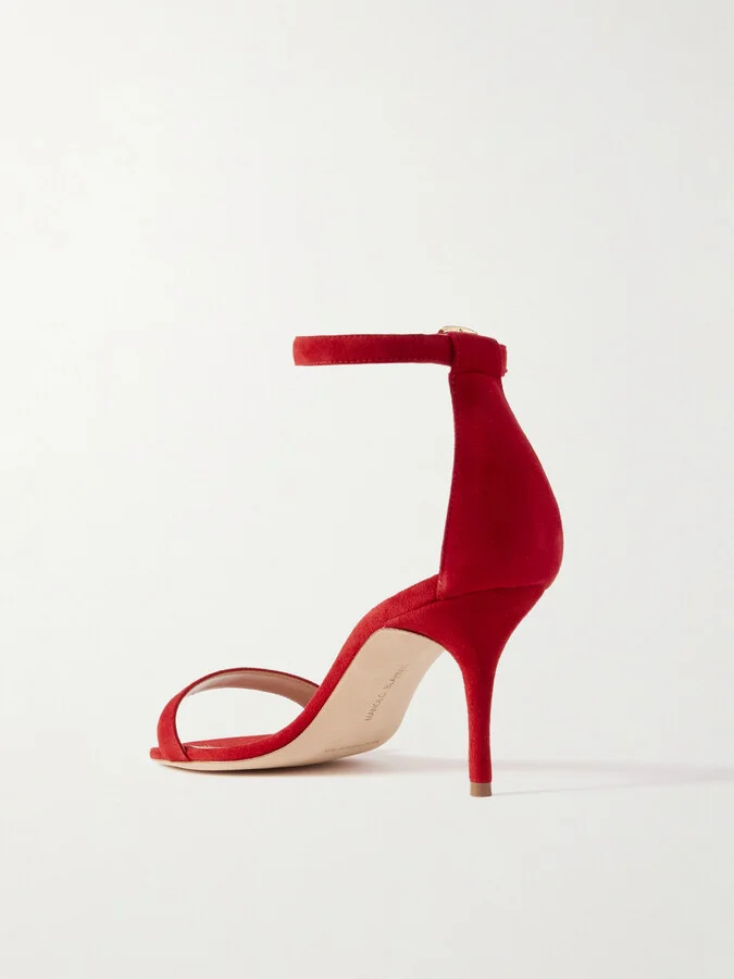 Manolo Blahnik - Chaos 70 Suede Sandals - Red - Image 3