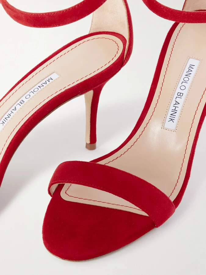 Manolo Blahnik - Chaos 70 Suede Sandals - Red - Image 4