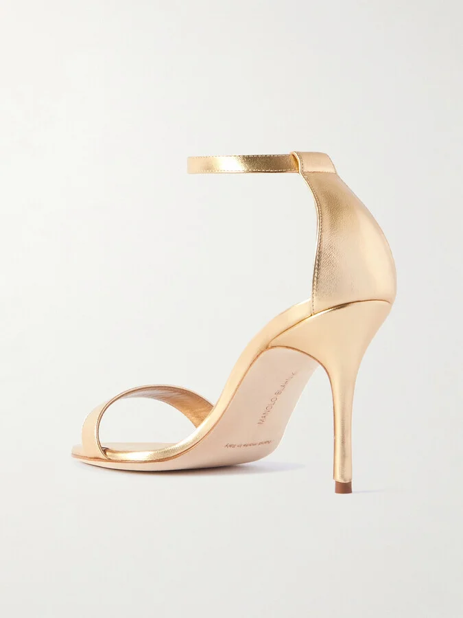 Manolo Blahnik - Chaos 90 Metallic Leather Sandals - Gold - Image 3
