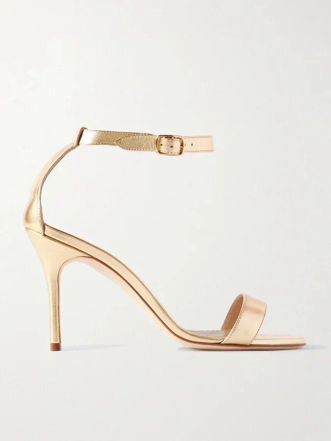 Manolo Blahnik - Chaos 90 Metallic Leather Sandals - Gold
