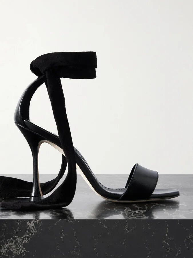 Manolo Blahnik - Chastana 105 Suede-trimmed Leather Sandals - Black