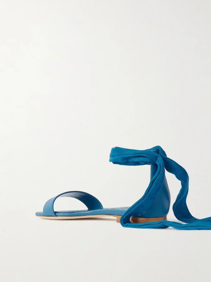 Manolo Blahnik - Chastanaflat Lace-up Suede And Leather Sandals - Blue - Image 3