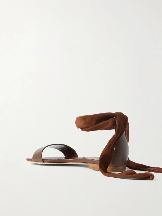 Manolo Blahnik - Chastanaflat Lace-up Suede And Leather Sandals - Brown - Image 3