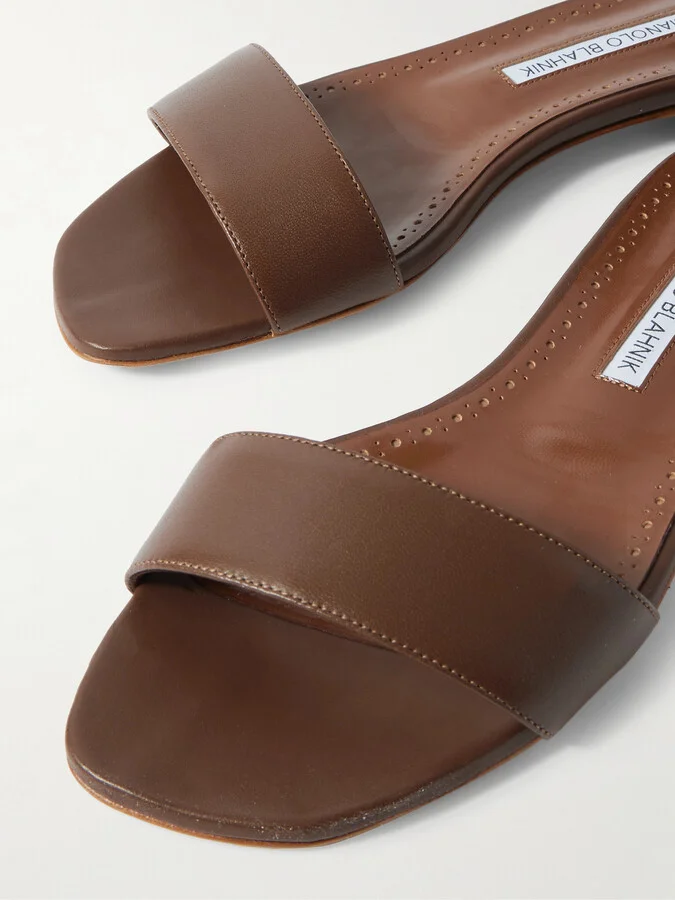 Manolo Blahnik - Chastanaflat Lace-up Suede And Leather Sandals - Brown - Image 4