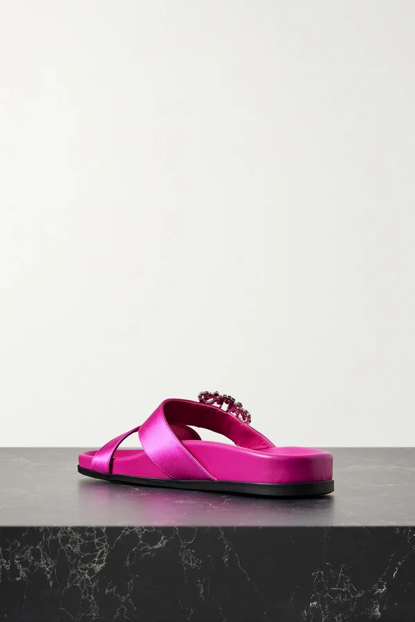 Manolo Blahnik - Chilanghi Buckled Embellished Satin Slides - Purple - Image 3