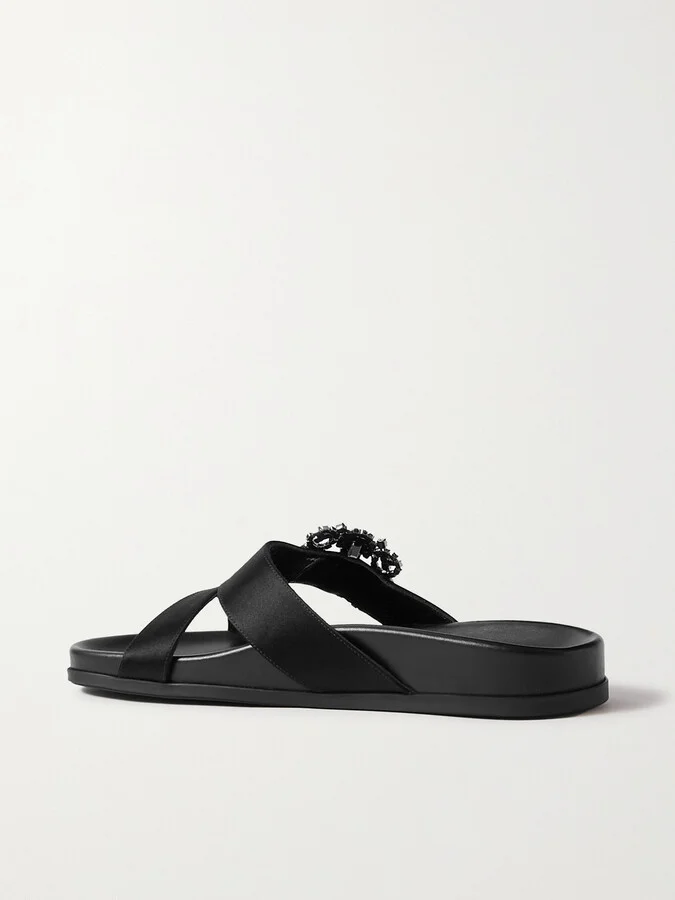Manolo Blahnik - Chilanghi Buckled Satin Slides - Black - Image 3