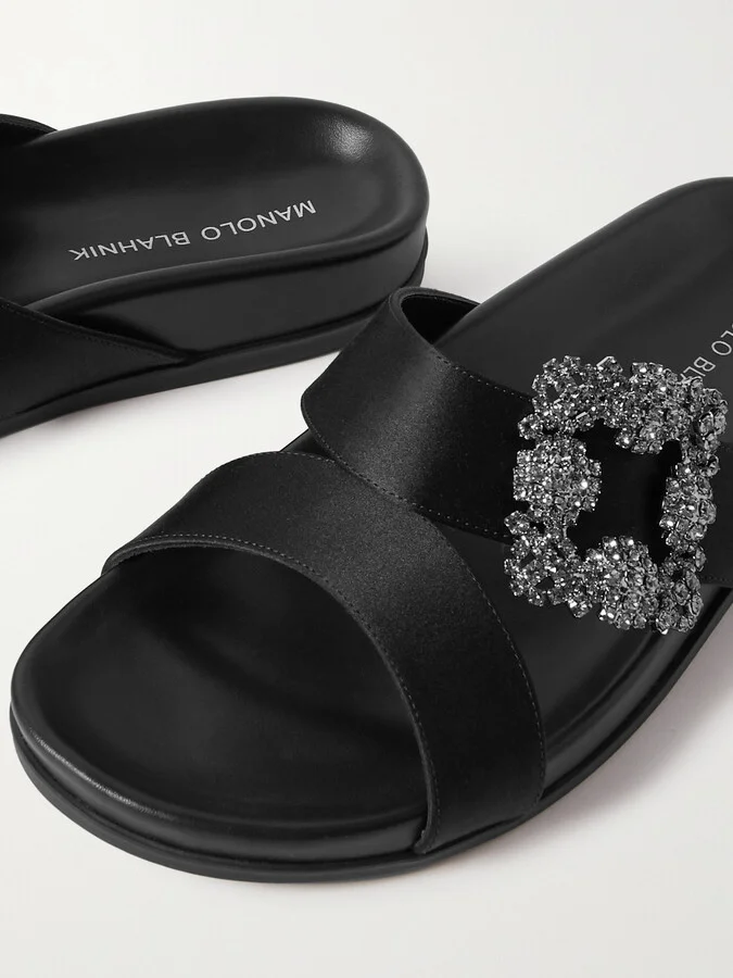 Manolo Blahnik - Chilanghi Buckled Satin Slides - Black - Image 4