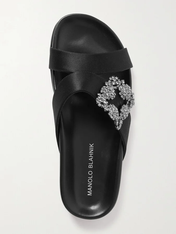 Manolo Blahnik - Chilanghi Buckled Satin Slides - Black - Image 5