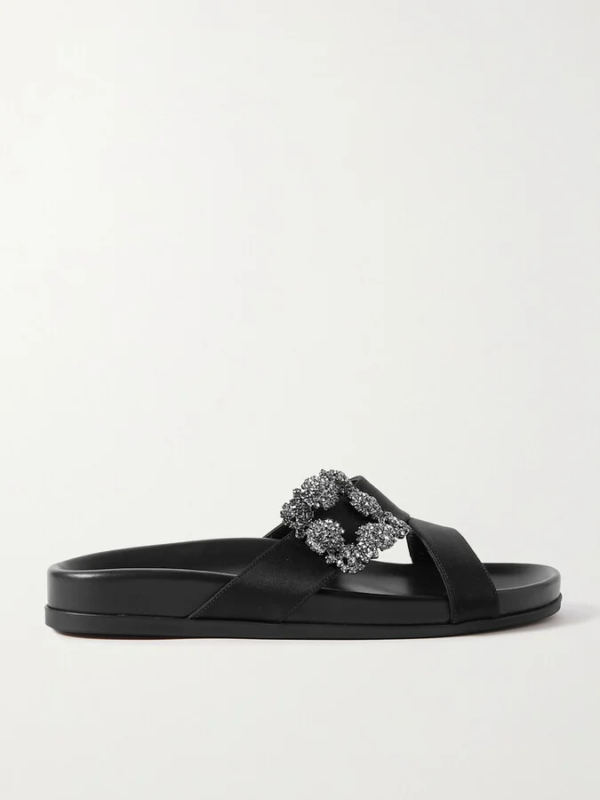 Manolo Blahnik - Chilanghi Buckled Satin Slides - Black