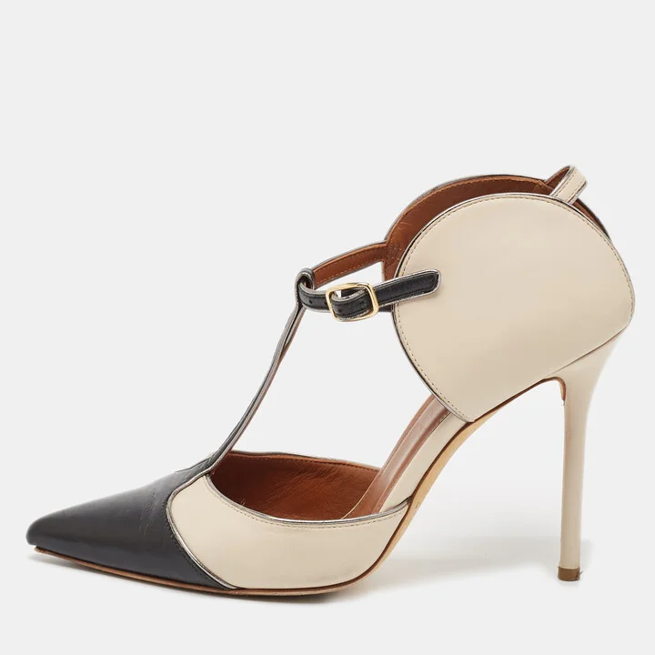 Manolo Blahnik Cream/Black Leather Assala 105 Pumps Size 38
