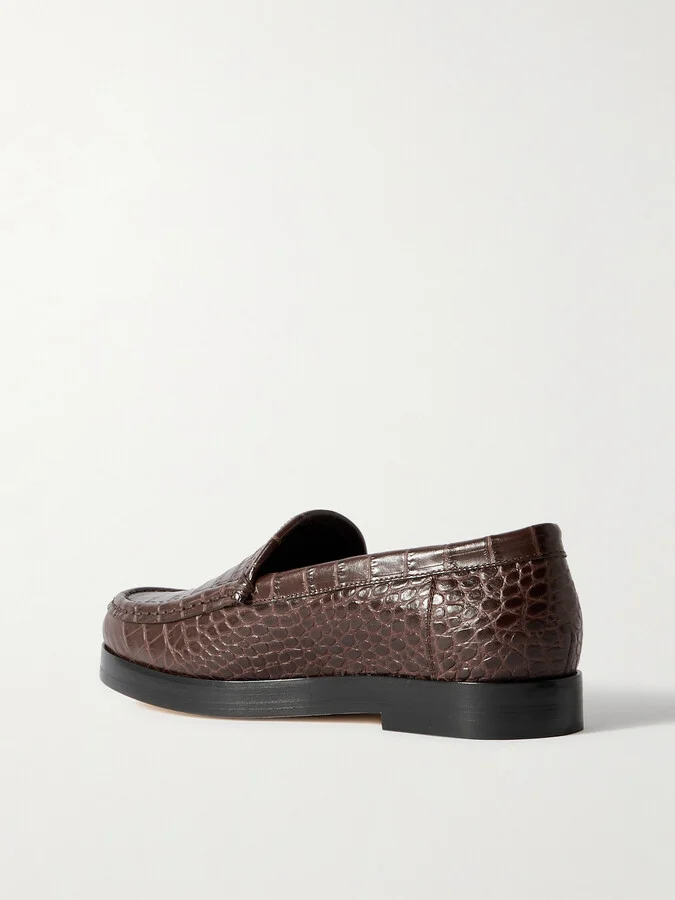 Manolo Blahnik - Dinelio Croc-effect Leather Loafers - Brown - Image 3