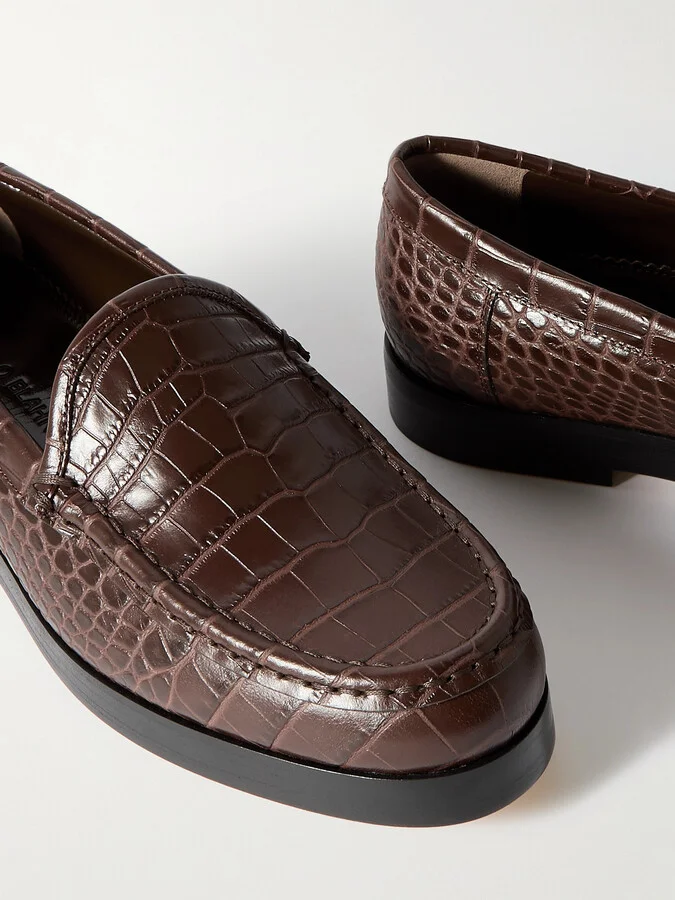 Manolo Blahnik - Dinelio Croc-effect Leather Loafers - Brown - Image 4