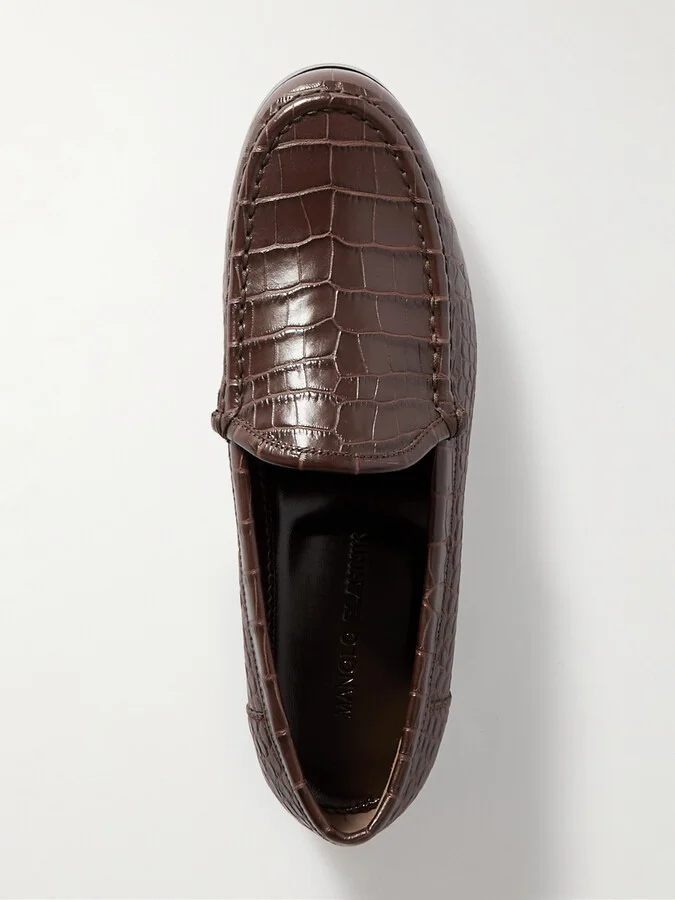 Manolo Blahnik - Dinelio Croc-effect Leather Loafers - Brown - Image 5