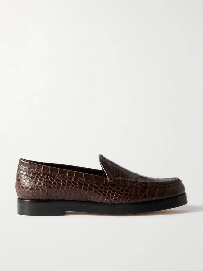 Manolo Blahnik - Dinelio Croc-effect Leather Loafers - Brown