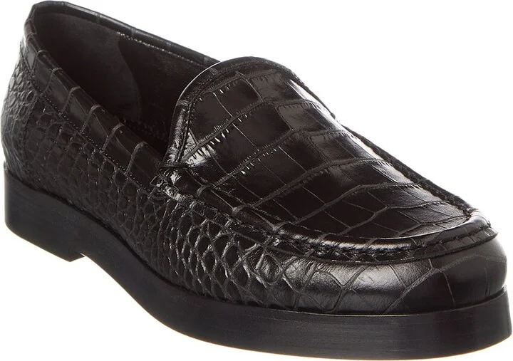 Manolo Blahnik Dinelio Croc-Embossed Leather Loafer