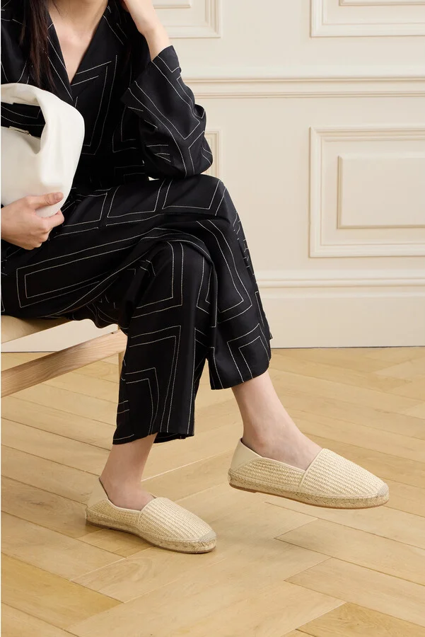 Manolo Blahnik - Espadra Collapsible-heel Leather-trimmed Raffia Espadrilles - White - Image 2
