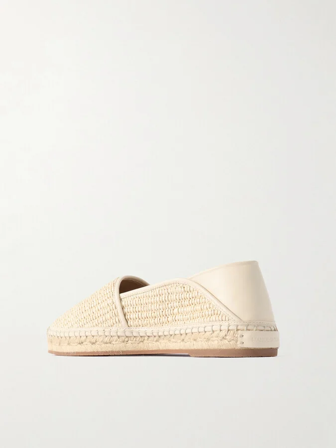 Manolo Blahnik - Espadra Collapsible-heel Leather-trimmed Raffia Espadrilles - White - Image 3