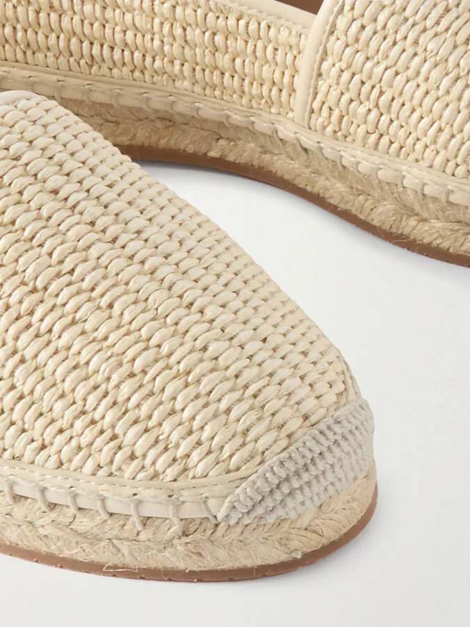 Manolo Blahnik - Espadra Collapsible-heel Leather-trimmed Raffia Espadrilles - White - Image 4