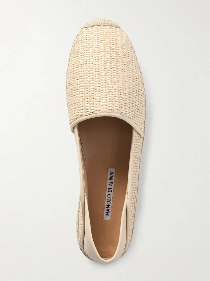 Manolo Blahnik - Espadra Collapsible-heel Leather-trimmed Raffia Espadrilles - White - Image 5