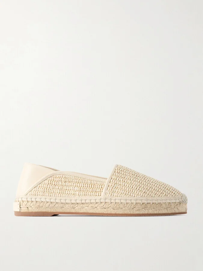 Manolo Blahnik - Espadra Collapsible-heel Leather-trimmed Raffia Espadrilles - White