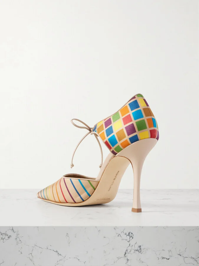 Manolo Blahnik - Estho 105 Leather-trimmed Printed Silk-twill Pumps - Multi - Image 3