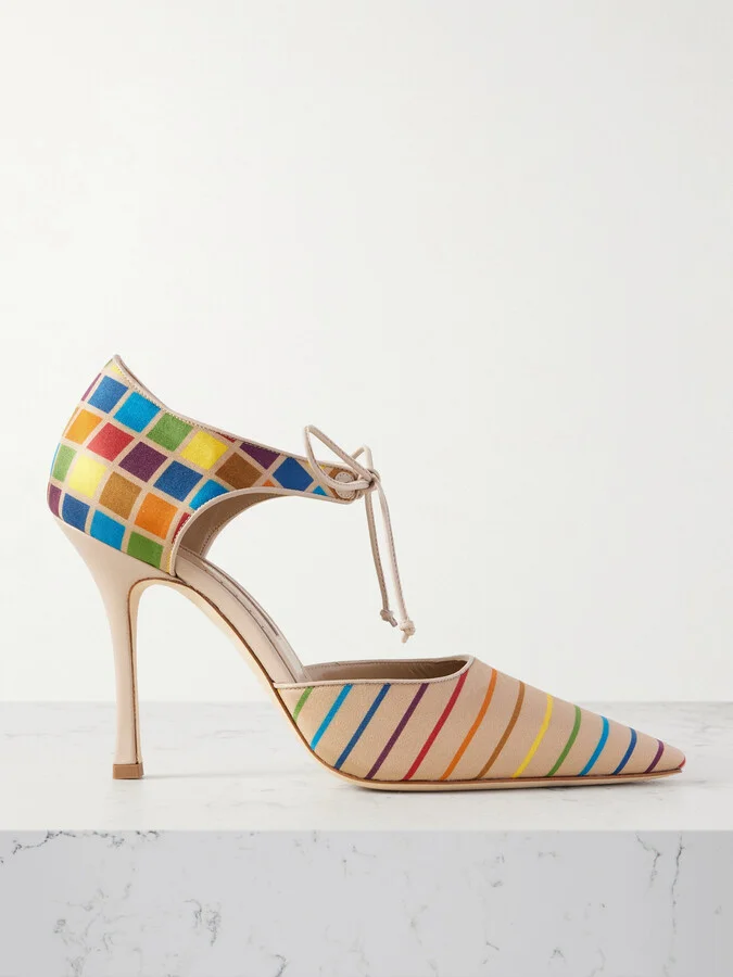 Manolo Blahnik - Estho 105 Leather-trimmed Printed Silk-twill Pumps - Multi