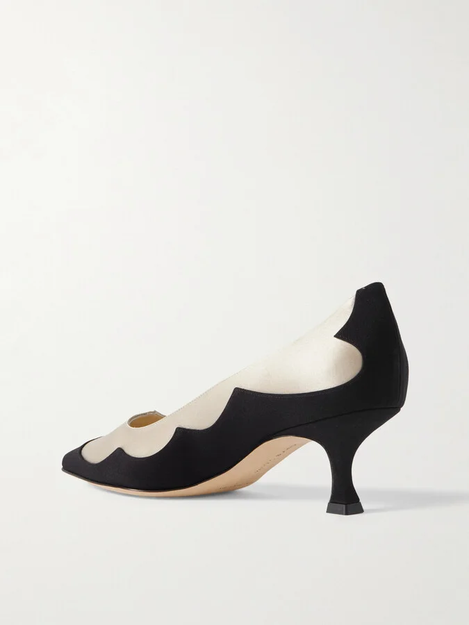 Manolo Blahnik - Fabraka 50 Crepe-trimmed Satin Point-toe Pumps - Cream - Image 3