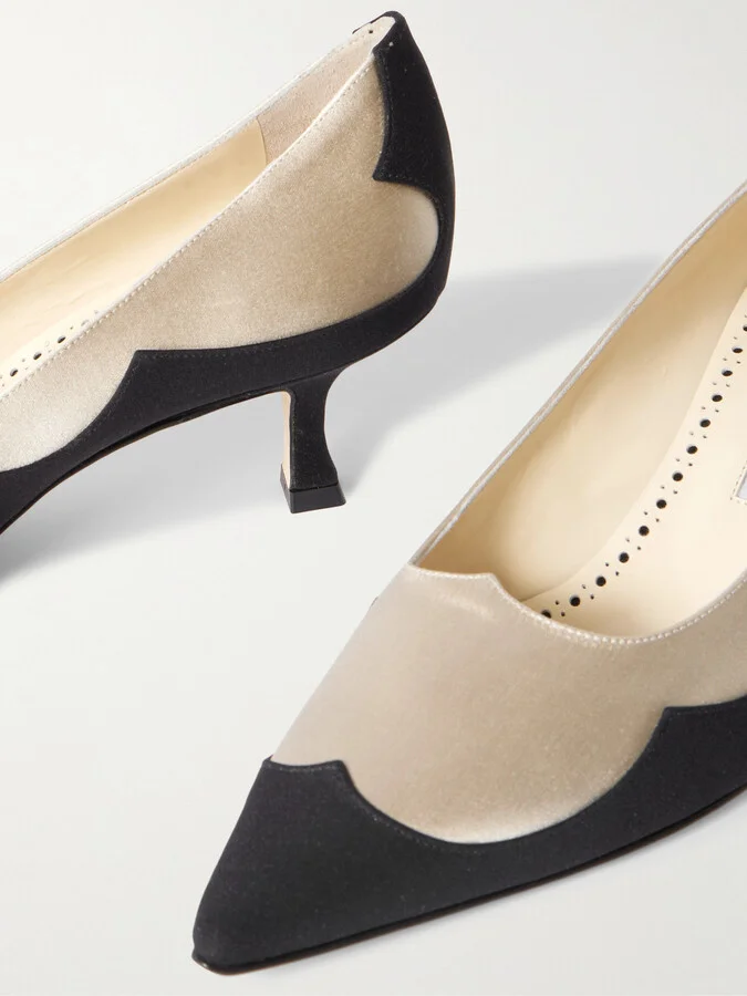 Manolo Blahnik - Fabraka 50 Crepe-trimmed Satin Point-toe Pumps - Cream - Image 4