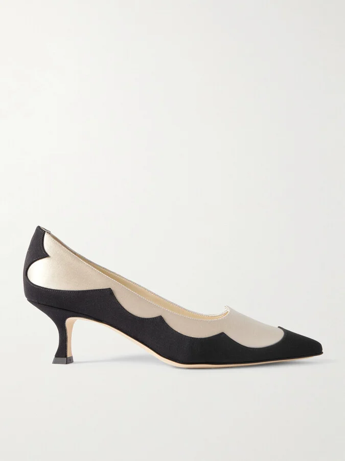 Manolo Blahnik - Fabraka 50 Crepe-trimmed Satin Point-toe Pumps - Cream