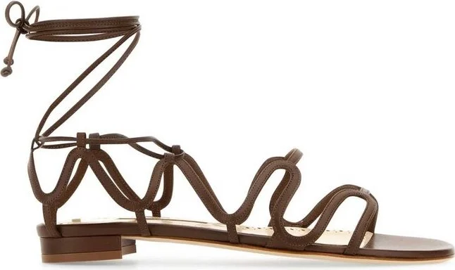Manolo Blahnik Fawdaflat Cut-Out Detailed Ankle-Tied Sandals