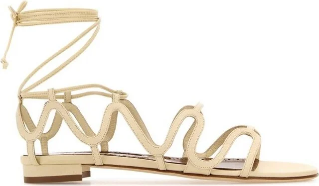 Manolo Blahnik Fawdaflat Cut-Out Detailed Ankle-Tied Sandals