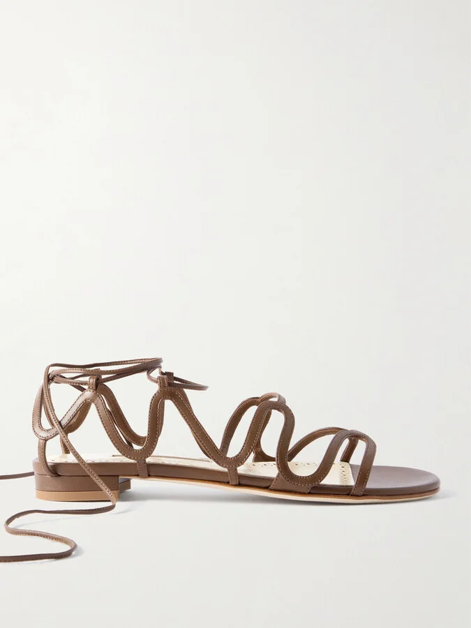 Manolo Blahnik - Fawdaflat Leather Sandals - Brown
