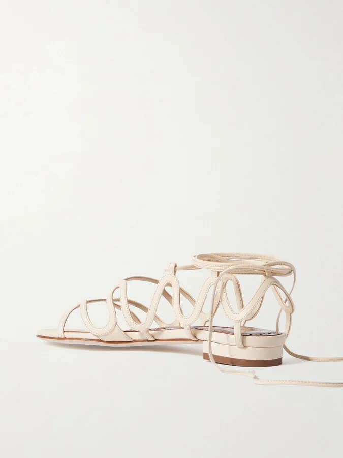 Manolo Blahnik - Fawdaflat Leather Sandals - Cream - Image 3
