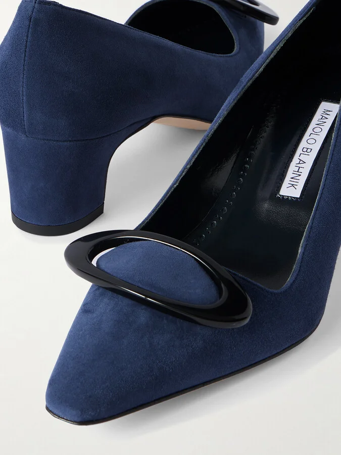 Manolo Blahnik - Fenix 50 Buckled Suede Pumps - Blue - Image 4