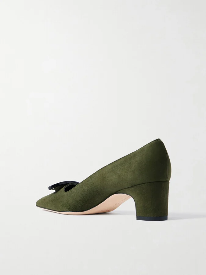 Manolo Blahnik - Fenix 50 Buckled Suede Pumps - Green - Image 3