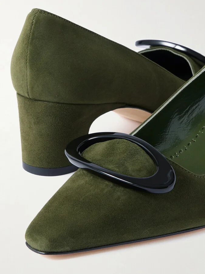 Manolo Blahnik - Fenix 50 Buckled Suede Pumps - Green - Image 4