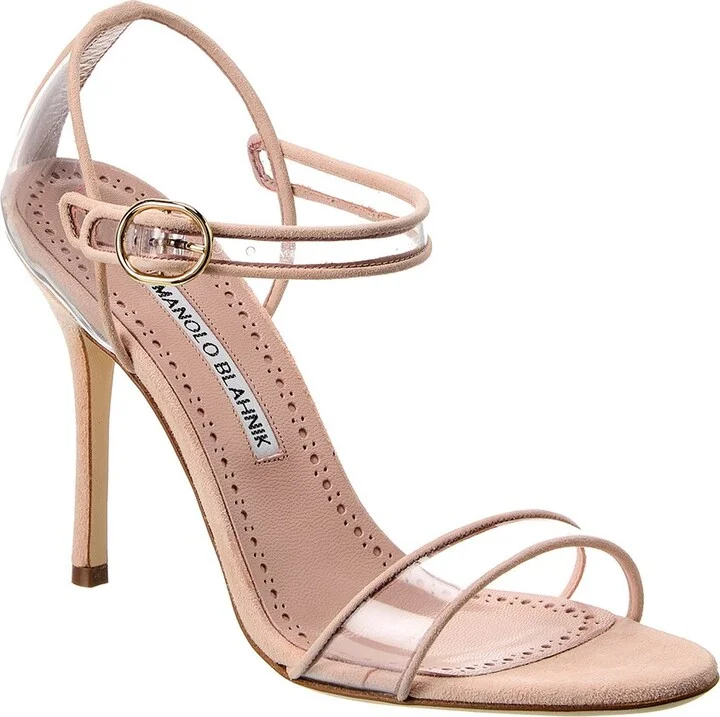 Manolo Blahnik Fersen 105 Suede & Vinyl Sandal