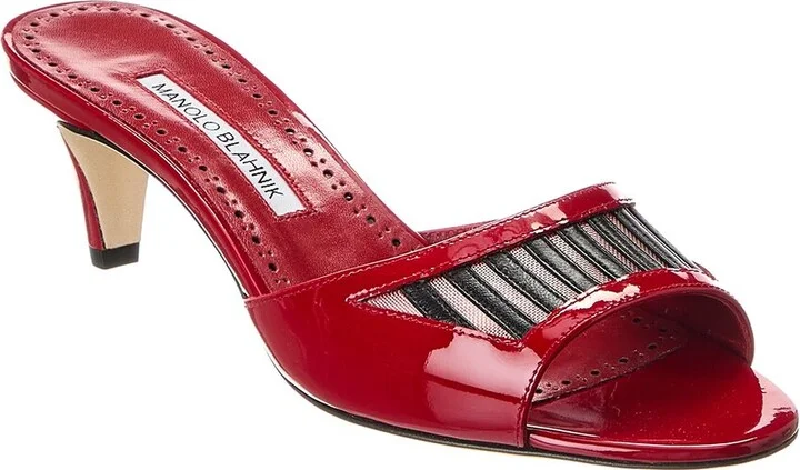 Manolo Blahnik Fifaso 50 Patent & Mesh Sandal
