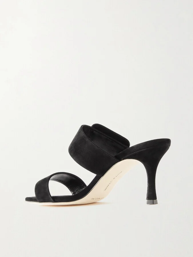 Manolo Blahnik - Gable 70 Buckled Suede Mules - Black - Image 3