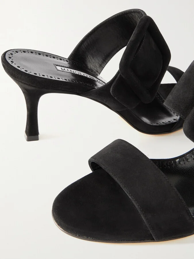 Manolo Blahnik - Gable 70 Buckled Suede Mules - Black - Image 4