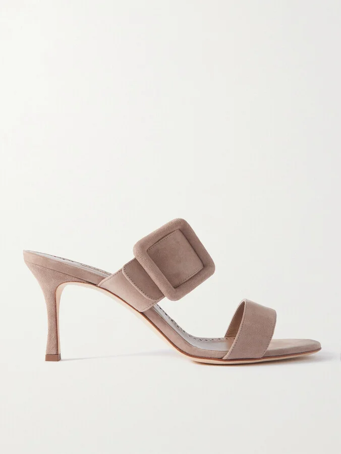 Manolo Blahnik - Gable 70 Buckled Suede Mules - Brown