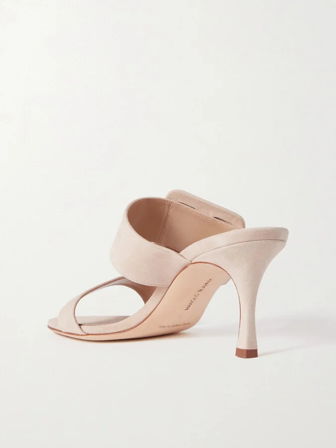 Manolo Blahnik - Gable 70 Buckled Suede Mules - Neutrals - Image 3