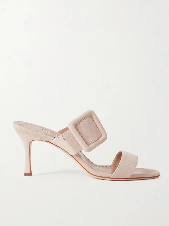 Manolo Blahnik - Gable 70 Buckled Suede Mules - Neutrals