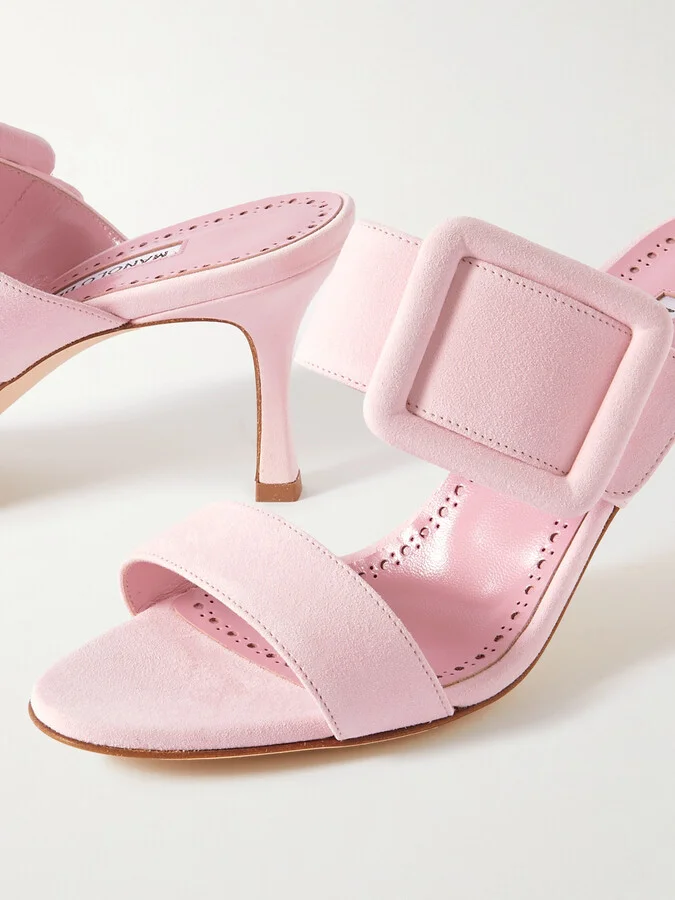 Manolo Blahnik - Gable 70 Buckled Suede Mules - Pink - Image 4