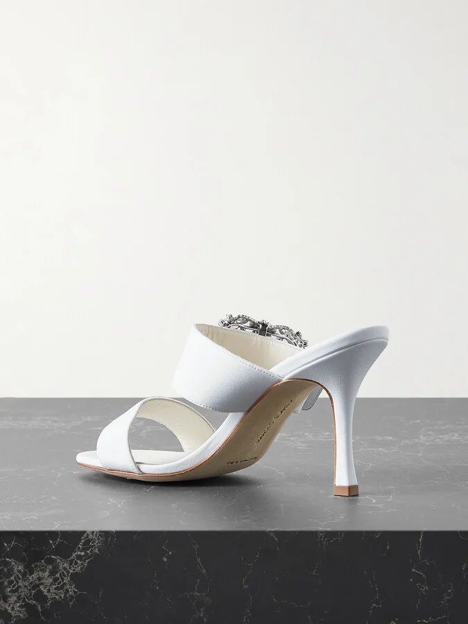 Manolo Blahnik - Gable 90 Buckled Crepe De Chine Mules - White - Image 3
