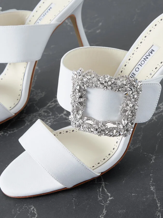 Manolo Blahnik - Gable 90 Buckled Crepe De Chine Mules - White - Image 4