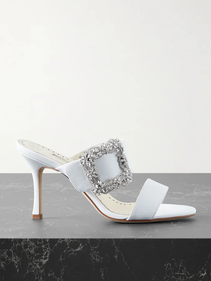 Manolo Blahnik - Gable 90 Buckled Crepe De Chine Mules - White