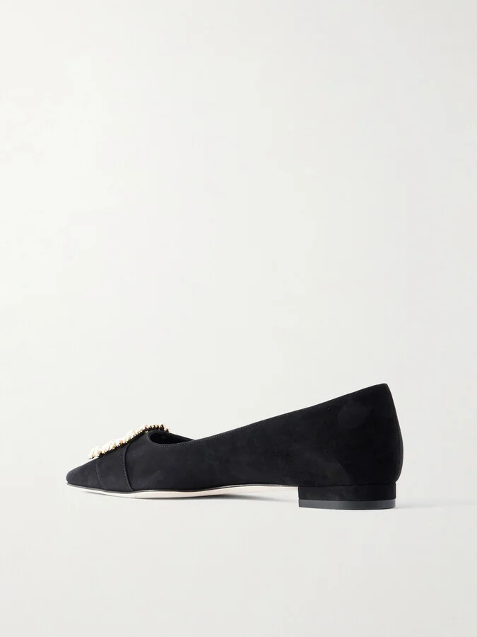 Manolo Blahnik - Gibfla Embellished Suede Ballet Flats - Black - Image 3
