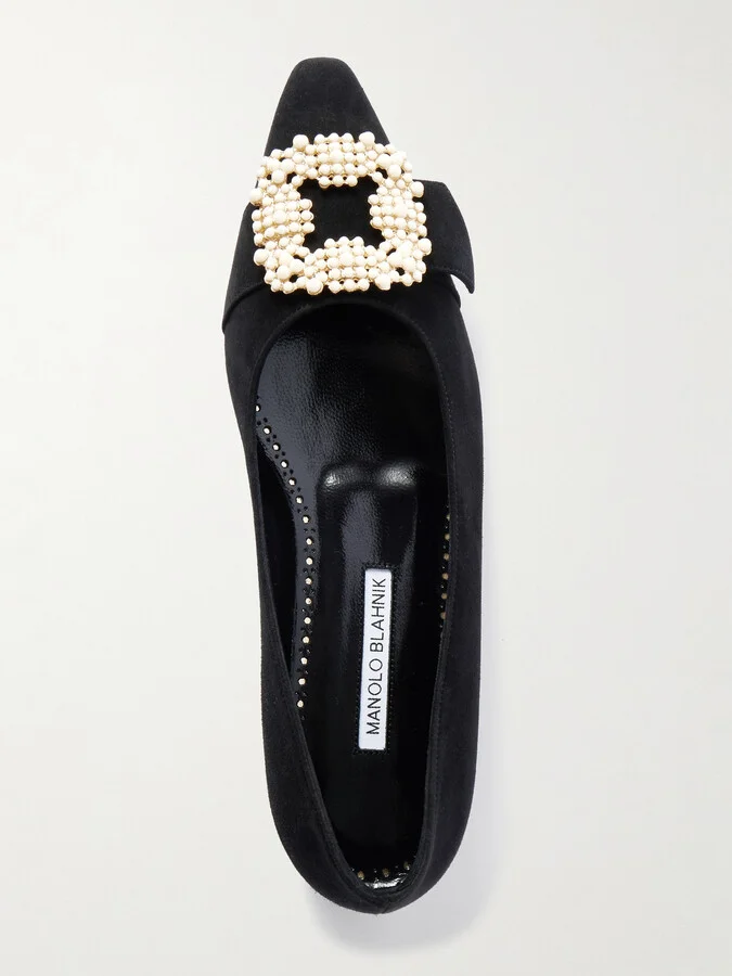 Manolo Blahnik - Gibfla Embellished Suede Ballet Flats - Black - Image 5