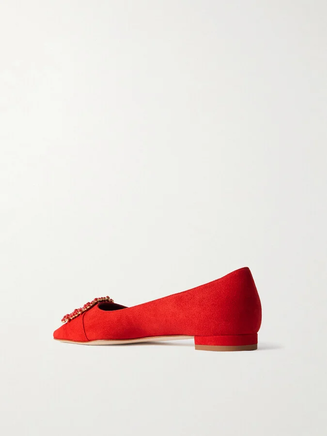 Manolo Blahnik - Gibfla Embellished Suede Ballet Flats - Red - Image 3